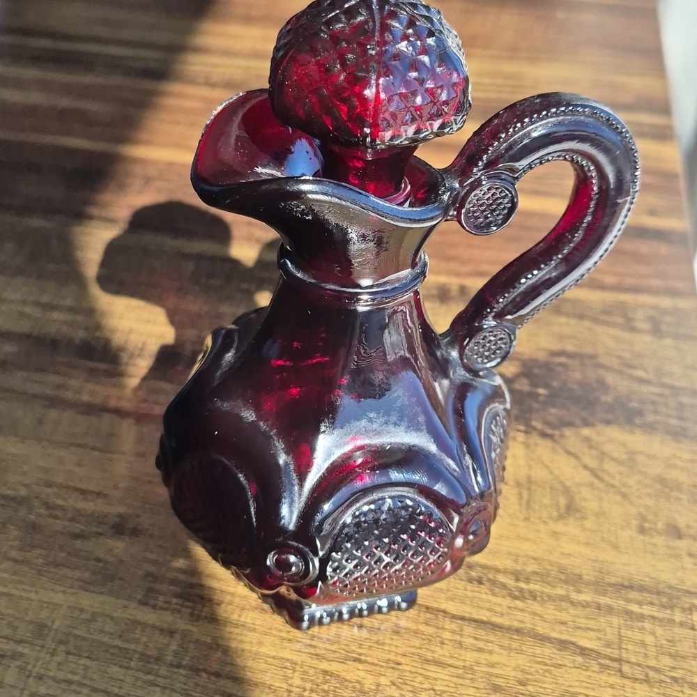 Vintage Avon Cape Cod Ruby Red glass lidded mini pitcher